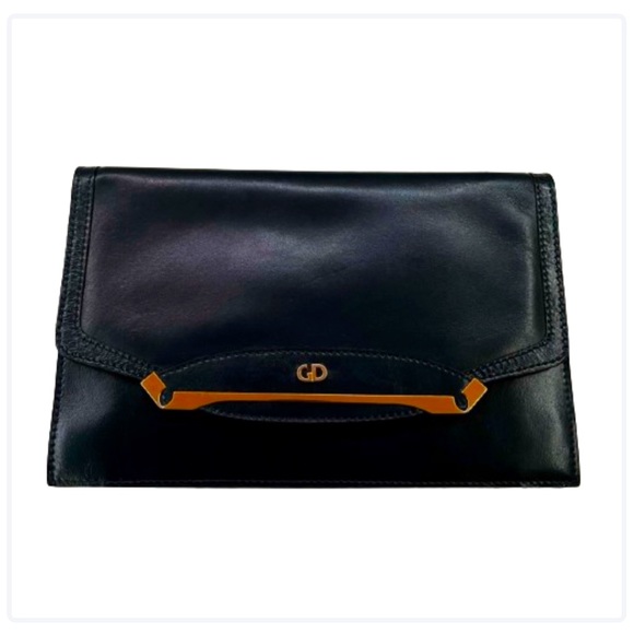 VINTAGE DARK NAVY BLUE ITALIAN "GD" CLUTCH PURSE - Picture 1 of 6
